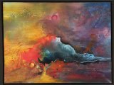 "Wellenturn", 80 x 60 cm, gerahmt, Mixed-Media-Art auf Leinwand,    Preis: 1.000,- (derzeit ausgestellt im "Blauen Esel" Rostock, Altstadt) - Werke